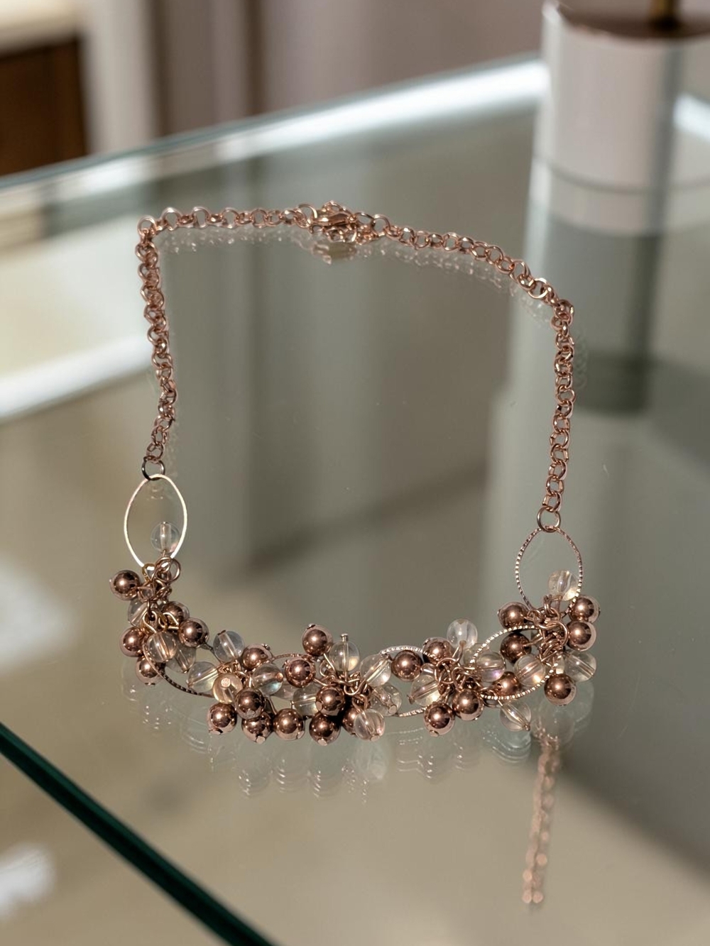 Fashion Jewelry Rose Gold Beaded Cluster Statement Necklace (NWOT) - Picture 2 of 4